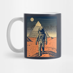 Vintage Retro Astronaut in Alien World Space Pyramid Illustration Mug